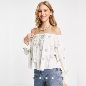 Asos Off The Shoulder Embroidered Blouse